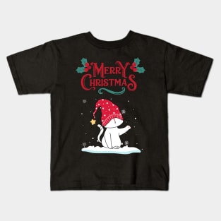 Merry Christmas Cat Playing in Snow Kids T-Shirt